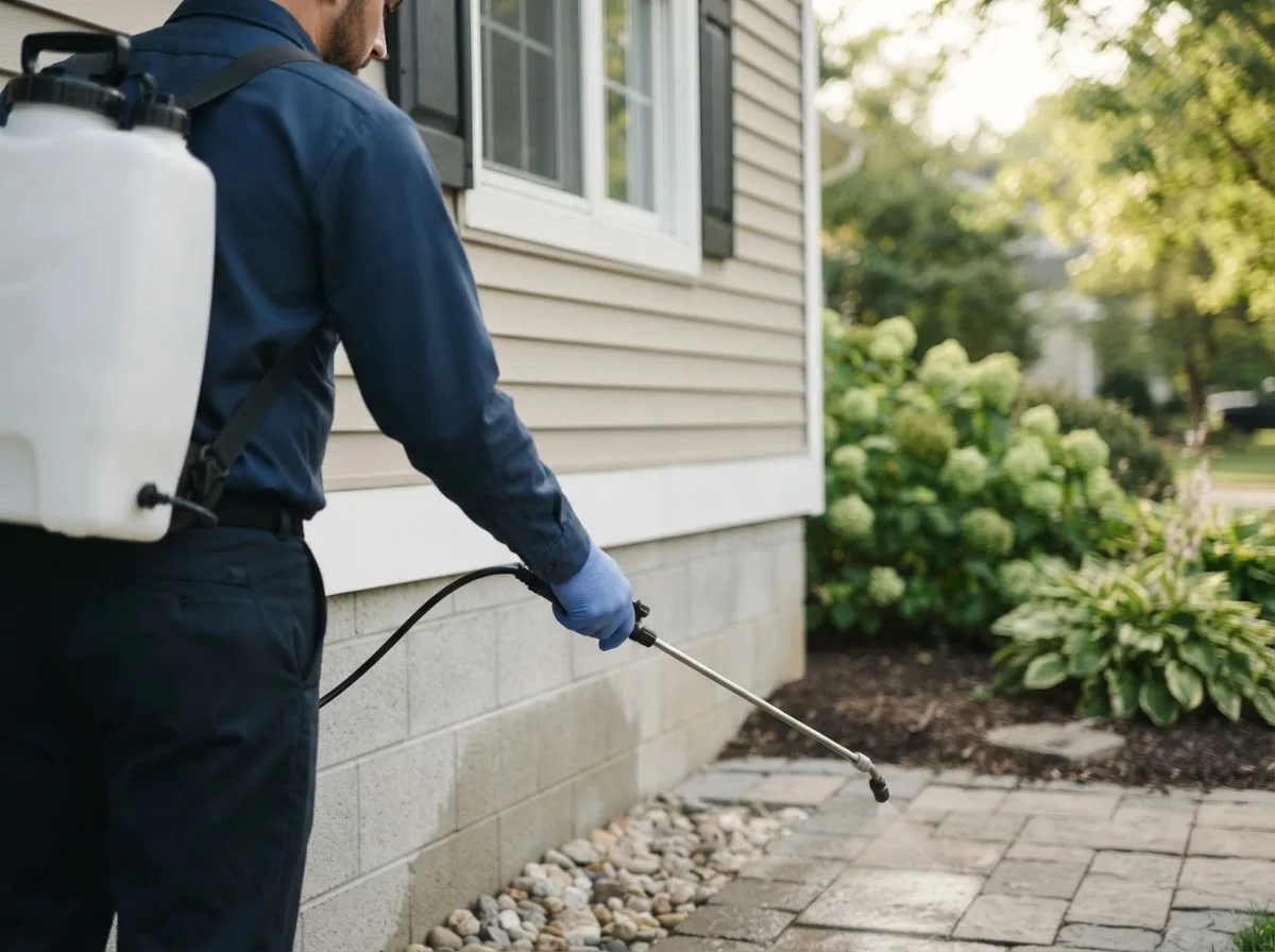 Pest control technician inspecting a home in Speedway, IN